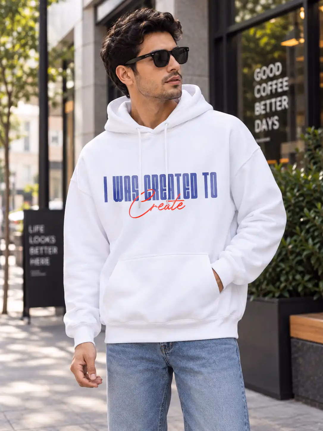 I-Was-Created-Tod-Create-Front-View I Was Created To Create | White Oversized Hoodie - Image 1