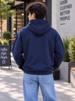 Plain Navy Blue Oversized Hoodie - Image 3