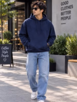 Plain Navy Blue Oversized Hoodie - Image 2