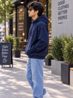 Plain Navy Blue Oversized Hoodie - Image 4
